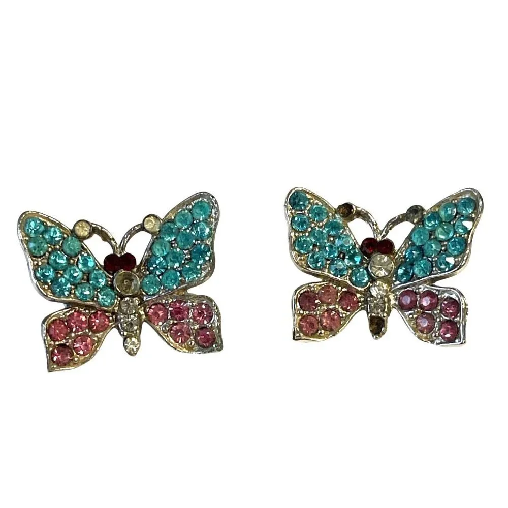 Butterfly Rhinestone Brooch Pin Set Multicolor Silver-Tone Metal Vintage Jewelry
